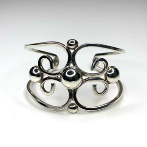 Sterling Silver Openwork Scroll Cuff Bracelet